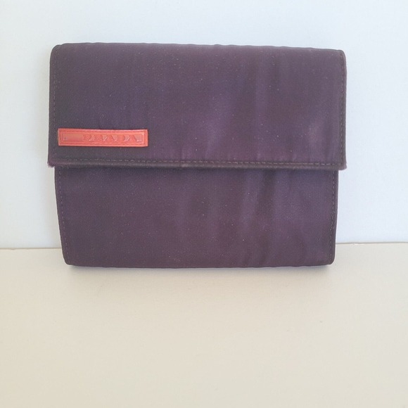 PRADA Vintage Tessuto Chic Purple Nylon Logo Wallet Medium Trifold Card Bill - Picture 1 of 12